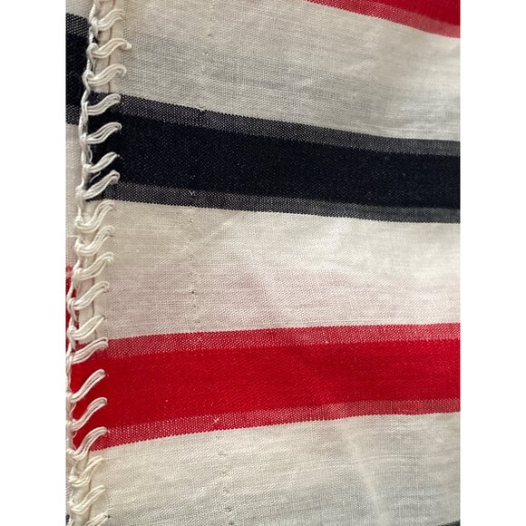 Vintage Fabric Red White Navy Stripe Quilting Sewing Cloth Cotton ~208 X 36 AS I - Picture 7 of 16